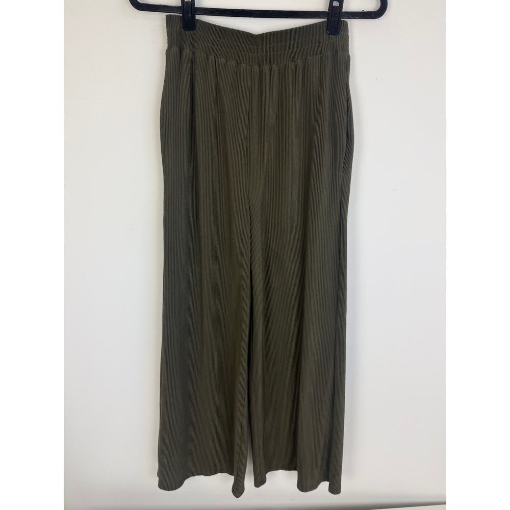 Womens Rib Knit Pull-On High Rise Green Wide Leg Business Casual Pants Small